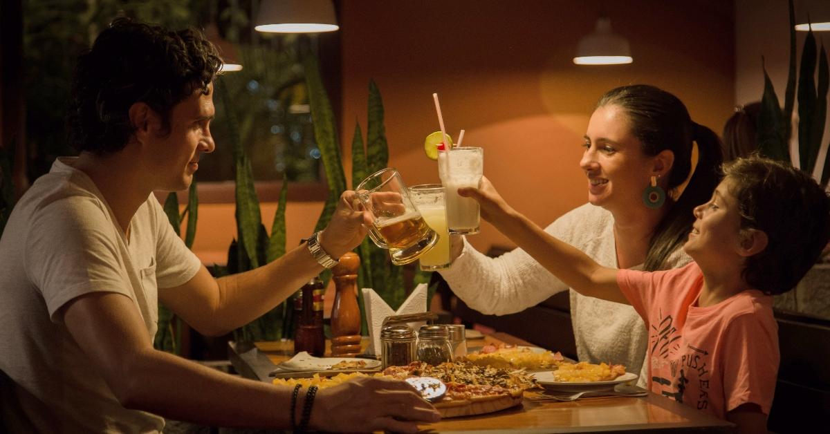 A family eating dinner at a restaurant