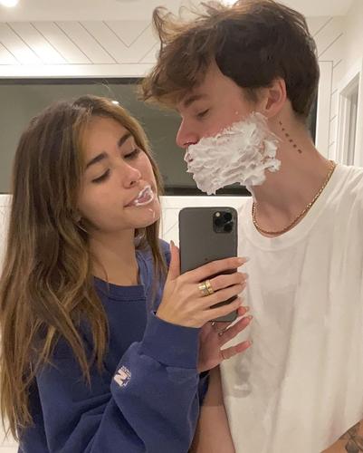 Madison and Nick with shaving foam on their faces