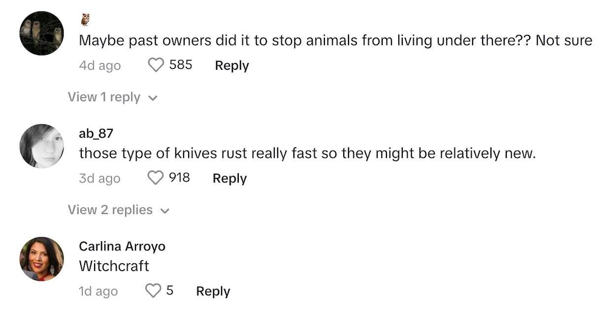 Knives under deck comment