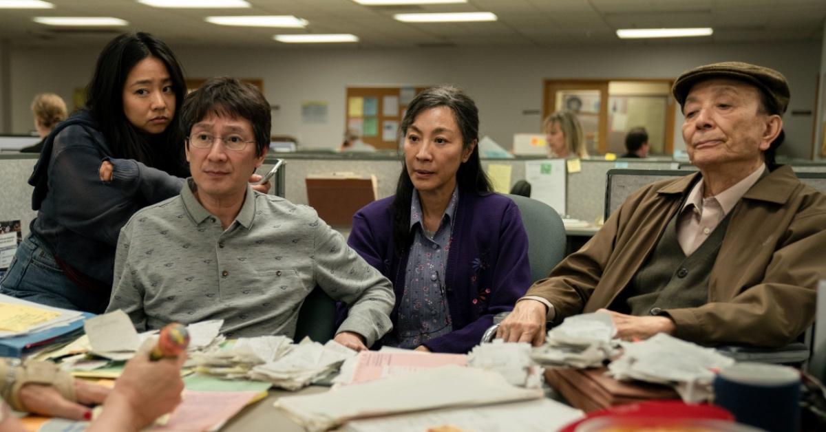 The Wang family is interrogated by the IRS in 'Everything Everywhere All at Once.'