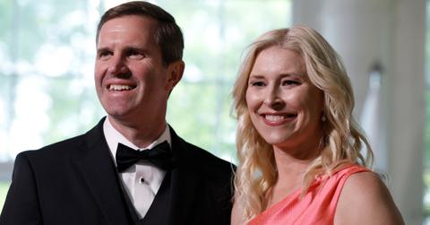 Kentucky Governor Andy Beshear (L) and his wife Britainy Beshear arrive for the White House state dinner for South Korean President Yoon Suk-yeol