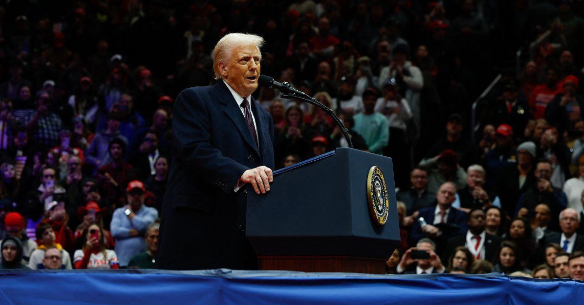 Donald Trump speaking at a rally after his inauguration. 