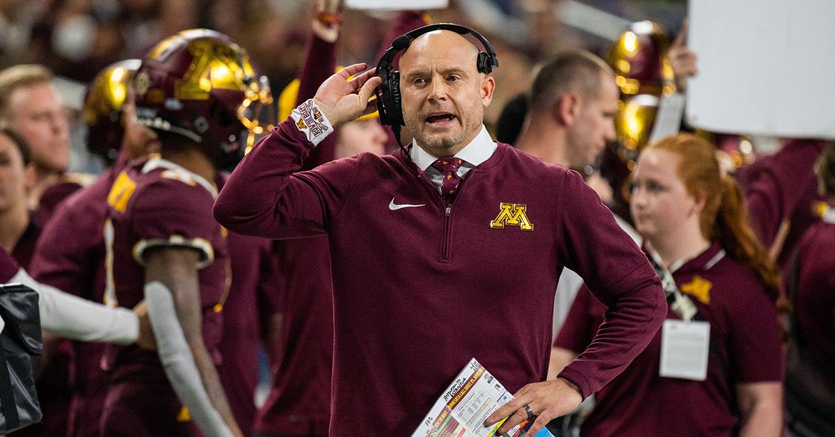 PJ Fleck coaching Minnesota during the Quick Lane Bowl. 