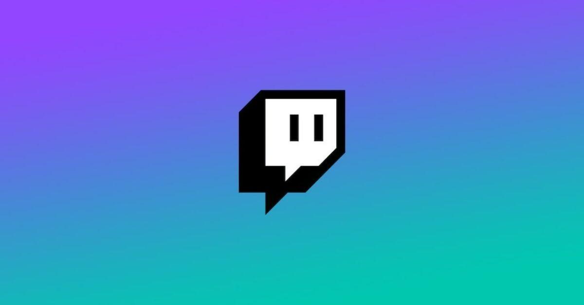 The Twitch logo on a purple, green, and blue background.