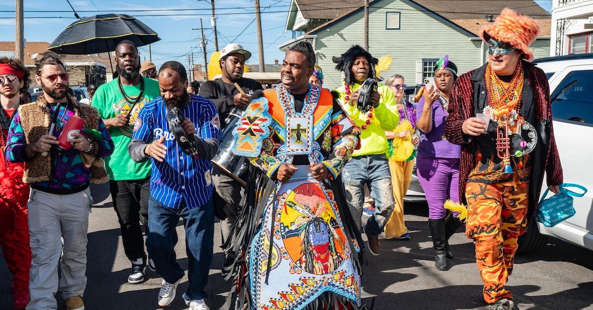 People celebrating Mardi Gras in New Orleans