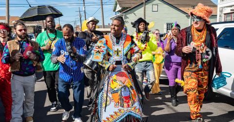 People celebrating Mardi Gras in New Orleans
