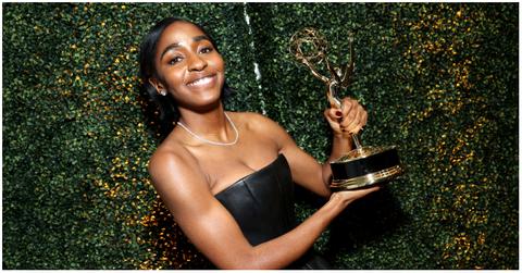 Ayo Edebiri holding her first Emmy at the 2024 Emmy Awards