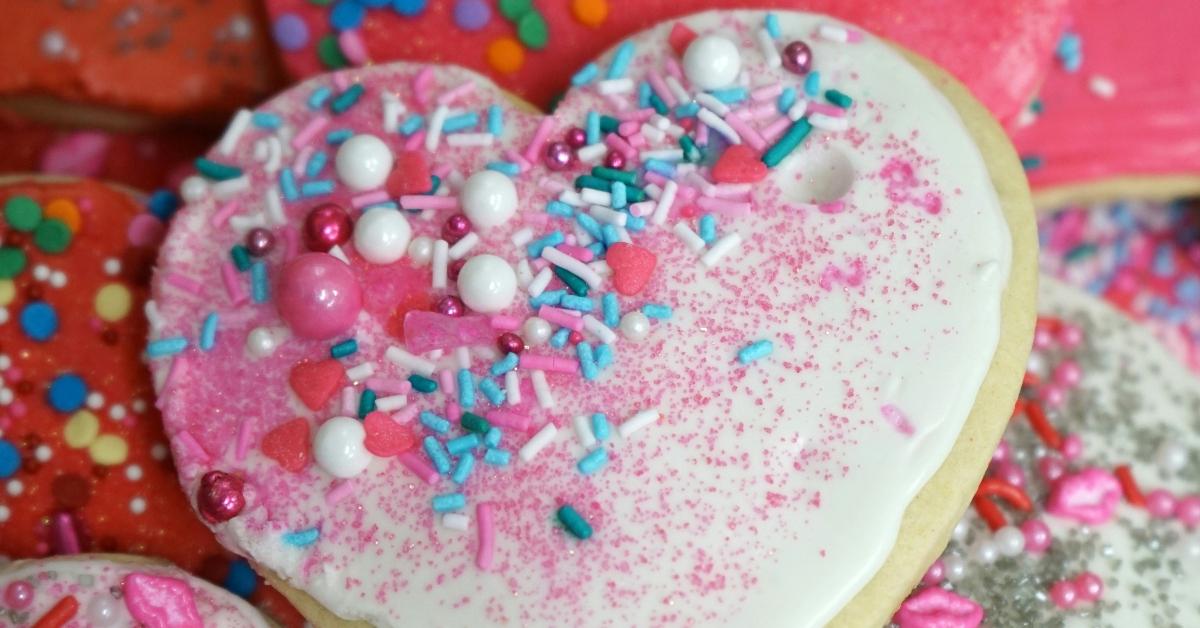 Cookies with red icing or pink sprinkles