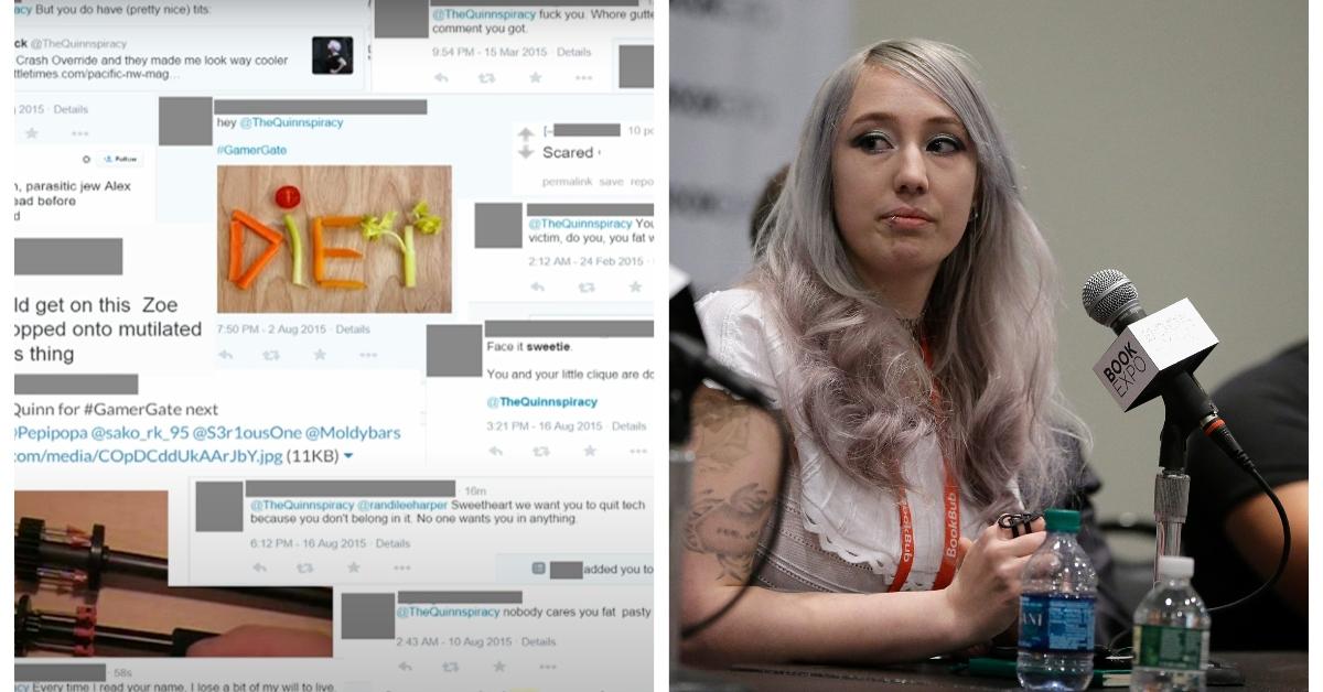 Screenshots of GamerGate Tweets; Zoe Quinn Zoe Quinn at The First Amendment Resistance panel during the BookExpo 2017