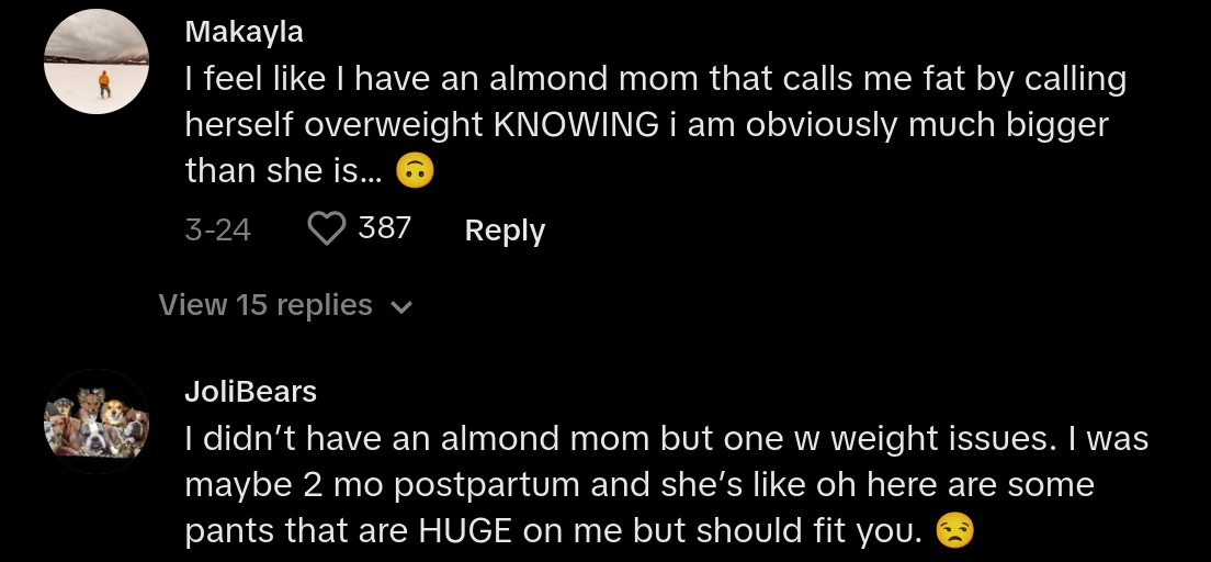 almond mom tiktok comments - woman gets scale gift from almond mom 4 months postpartum