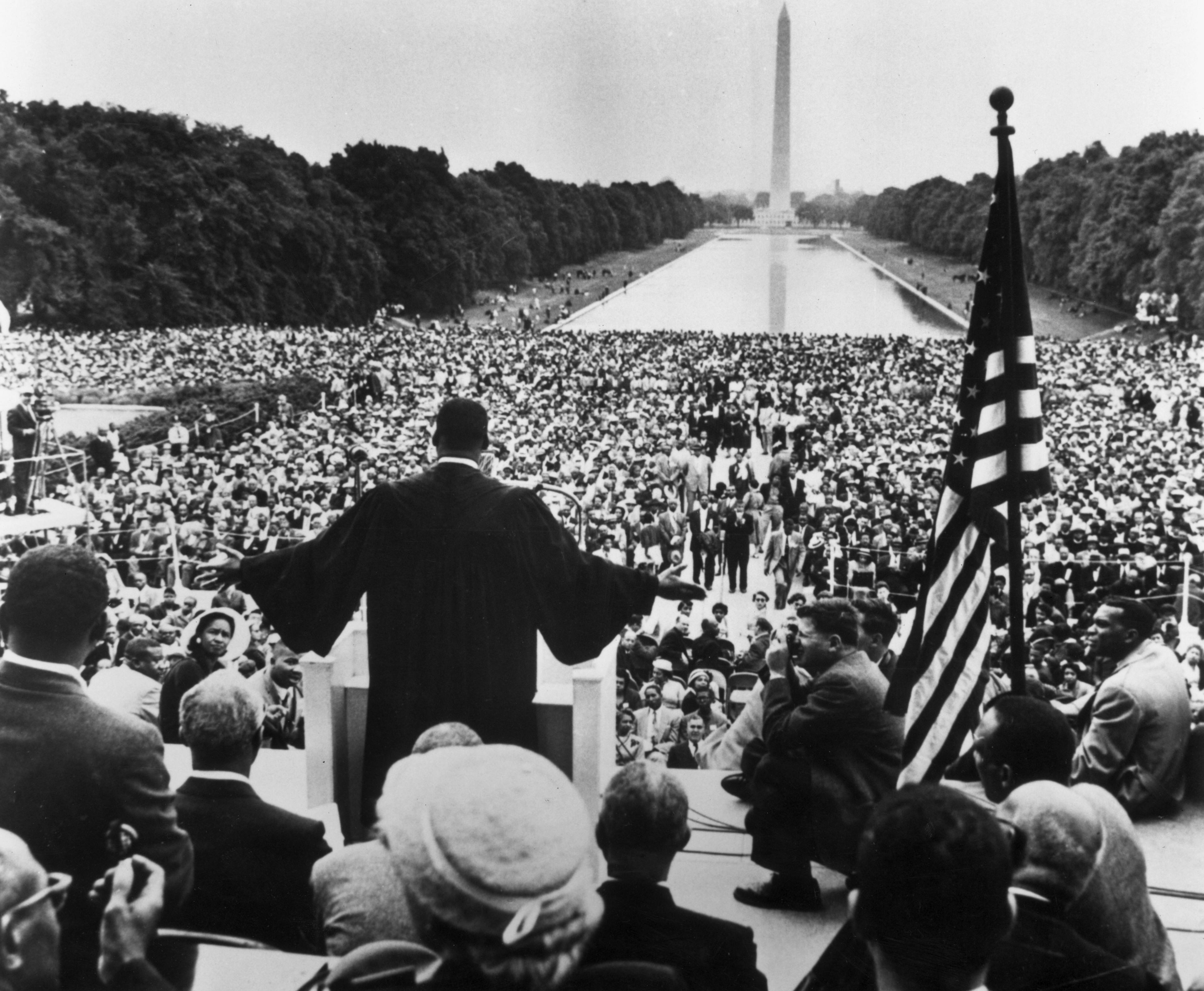 Martin Luther King, Jr. near the Reflecting Pool on May 17, 1957.
