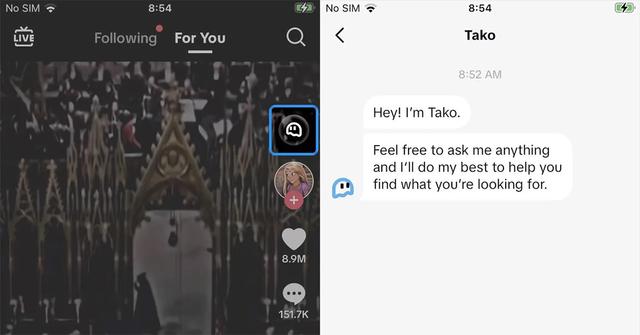 TikTok's Tako feature in the app.