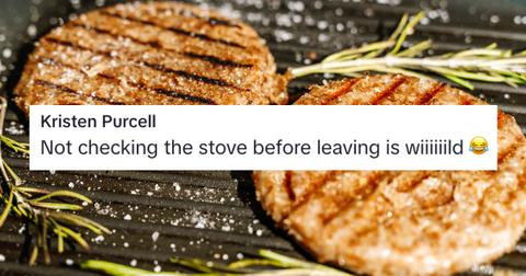 Screenshot of comment under husband walks away from turkey burger cooking TikTok over photo of burger patties