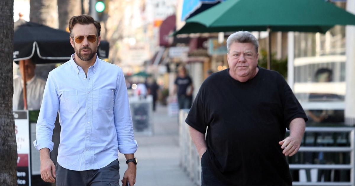 Actors Jason Sudeikis and George Wendt leaving a restaurant in Beverly Hills, Calif., in 2014.