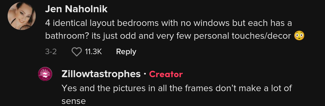 Comments on viral post about a creepy Zillow listing with a strange layout.