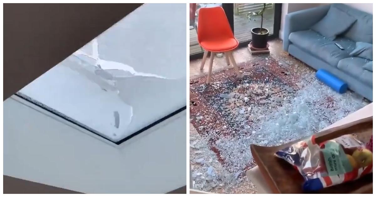 TikToker @heihedswx2q documented the moment his sunroof shattered in his living room.