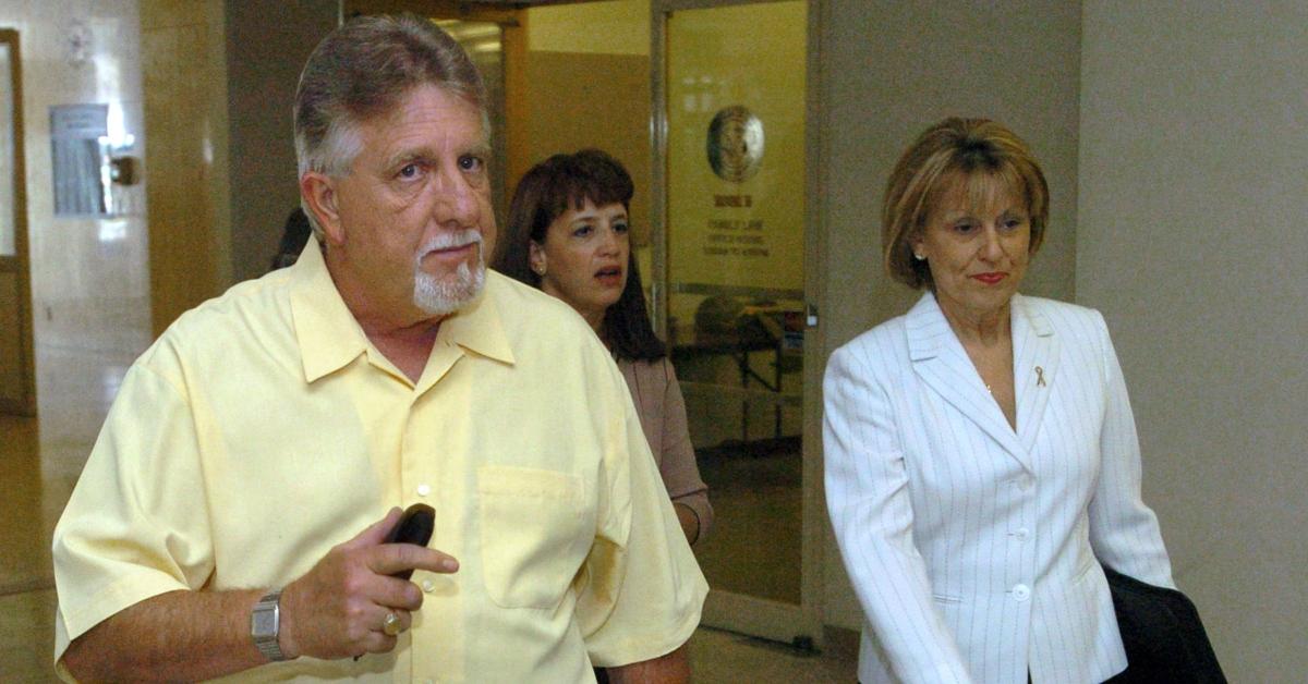 REDWOOD CITY - AUGUST 11: Ron Grantski (L) and Sharon Rocha (R), stepfather and mother of murder victim Laci Peterson, enter the San Mateo County Courthouse to attend the capital murder trial of Scott Peterson August 11, 2004 in Redwood City, California. Peterson is being tried on two counts of murder in the deaths of his wife Laci Peterson and the couple's unborn son Conner. (Photo by Bob Pepping-Pool/Getty Images)