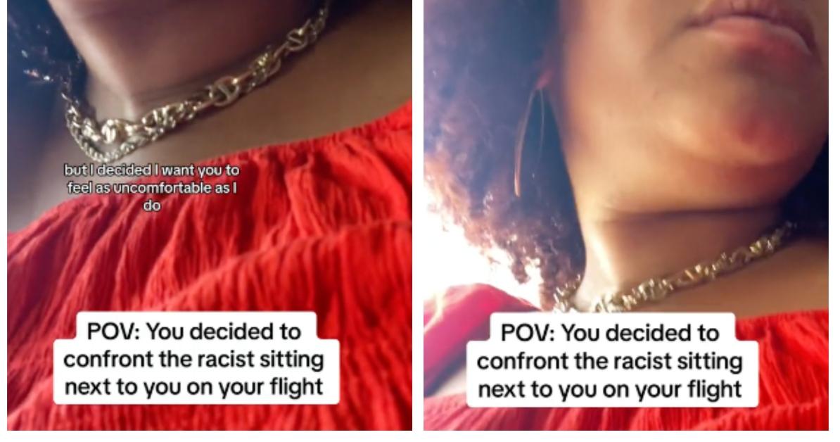 woman confronts racist man texting on flight