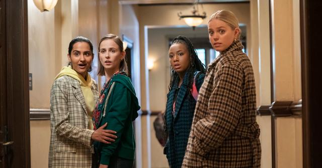 Amrit Kaur, Pauline Chalamet, Alyah Chanelle Scott, and Reneé Rapp in Season 2 of 'The Sex Lives of College Girls'