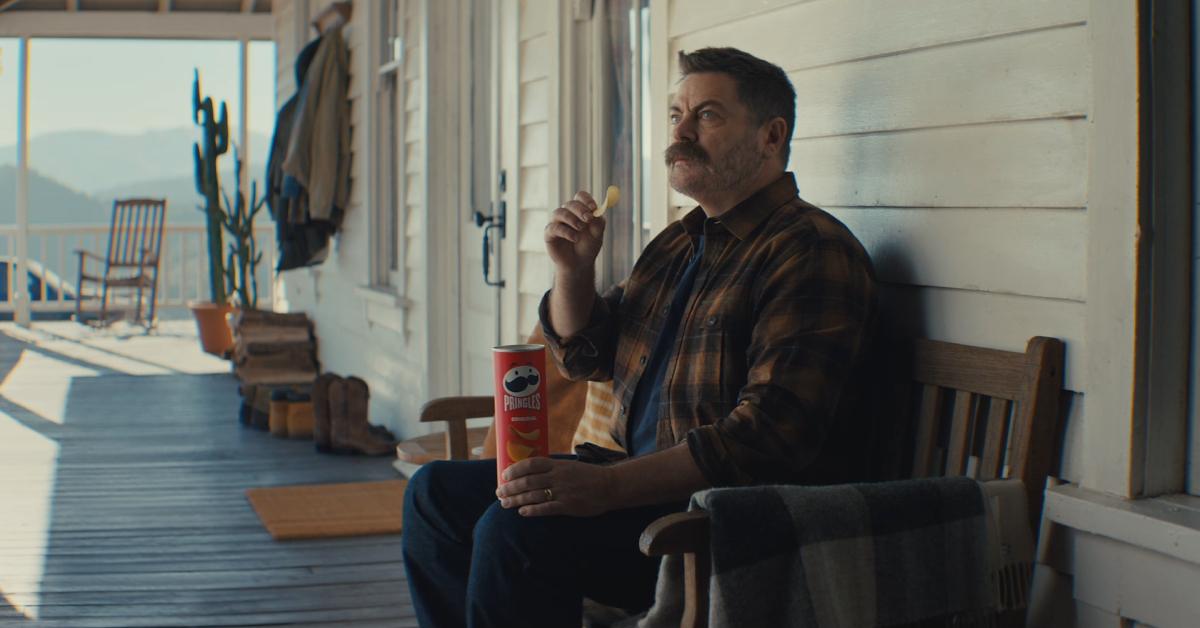 Nick Offerman in Pringles' 2025 Big Game ad spot, "Call of the Mustaches."