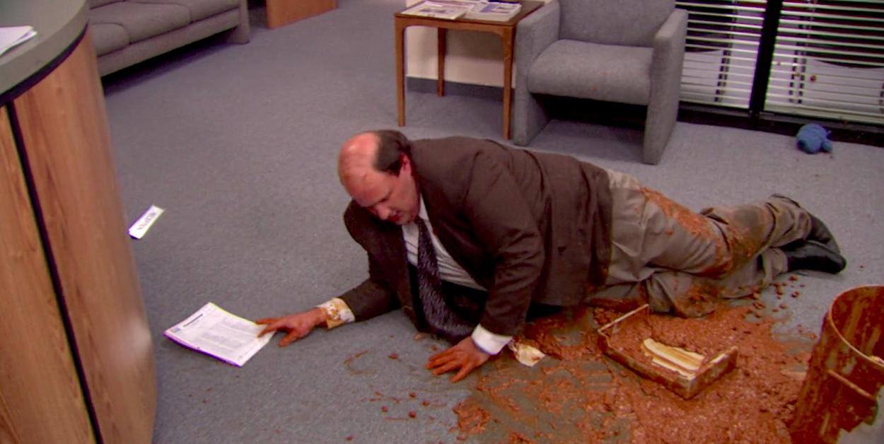 Brian Baumgartner as Kevin in the famous chili scene of 'The Office'