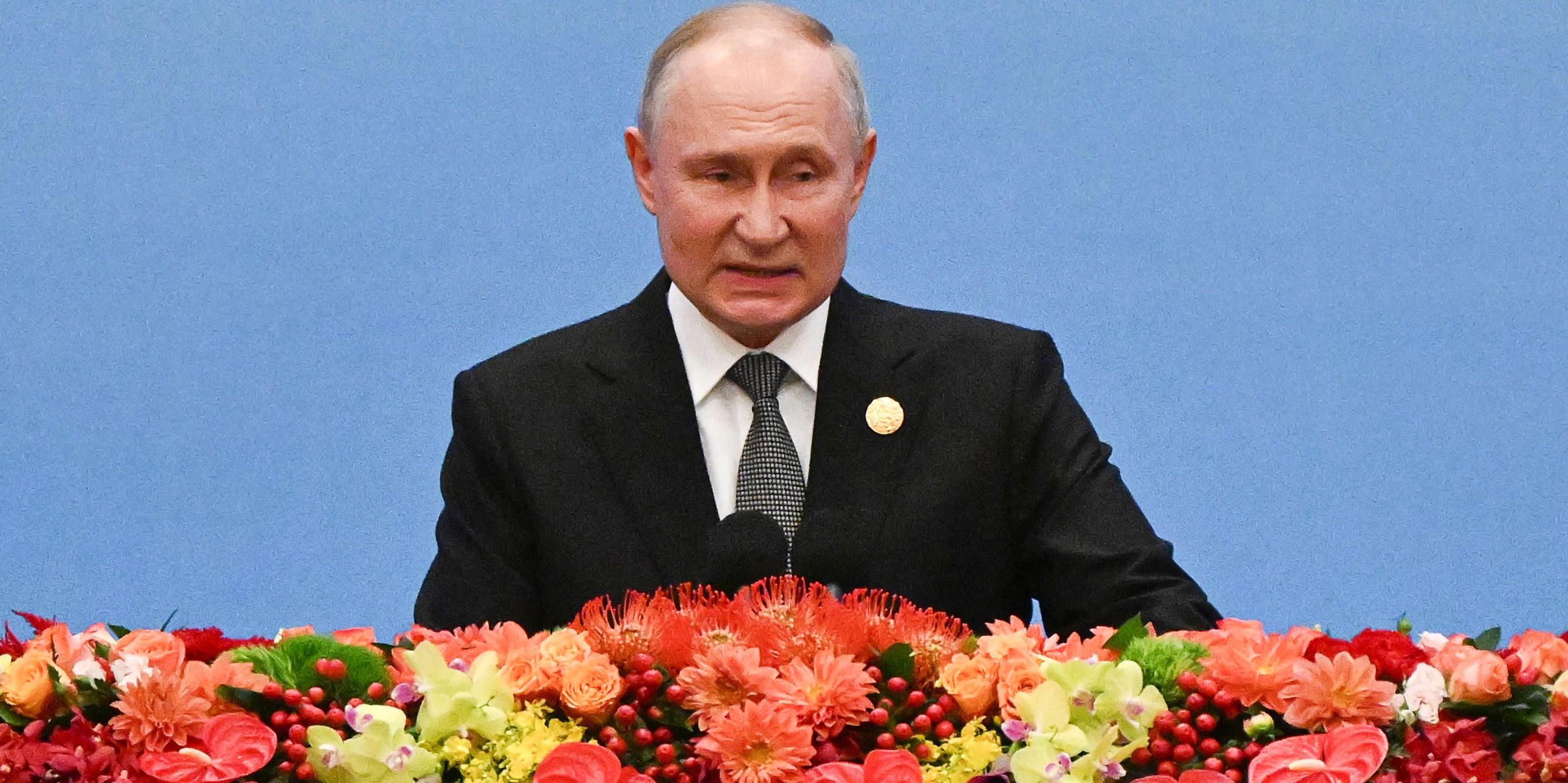 Russia's President Vladimir Putin speaks during the opening ceremony of the third Belt and Road Forum for International Cooperation