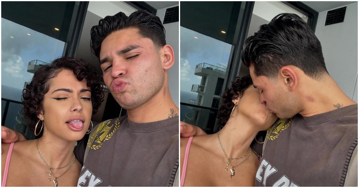 Ryan Garcia and singer Malu Trevejo kissing.