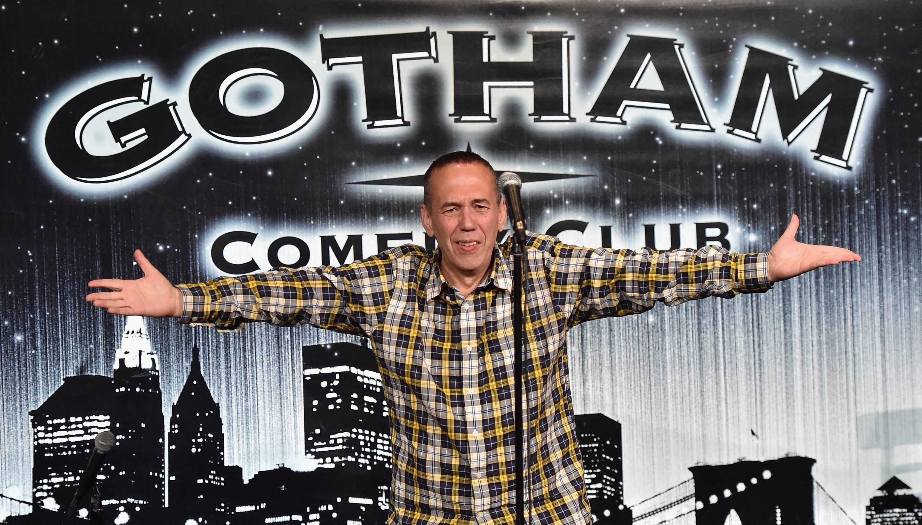 Gilbert Gottfried performing at the 2014 Laugh For Sight Benefit at Gotham Comedy Club.