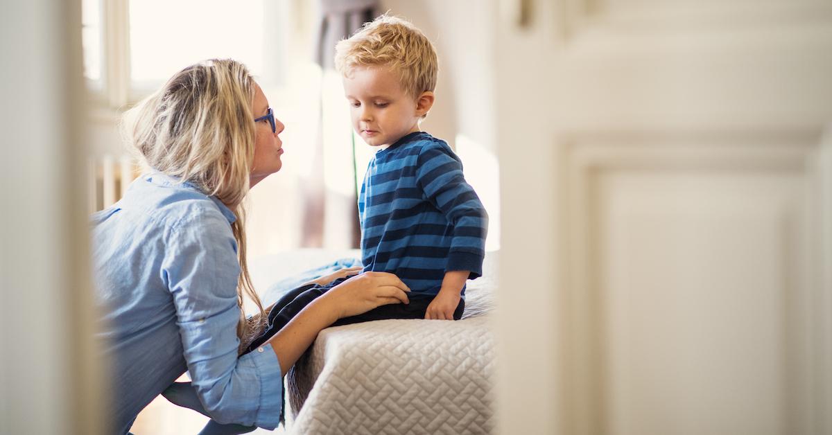 mom talking to toddler