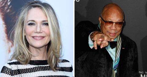 Peggy Lipton and Quincy Jones in two side-by-side images.
