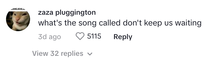 TikTok commenter says: "What's the song called? Don't keep us waiting.”