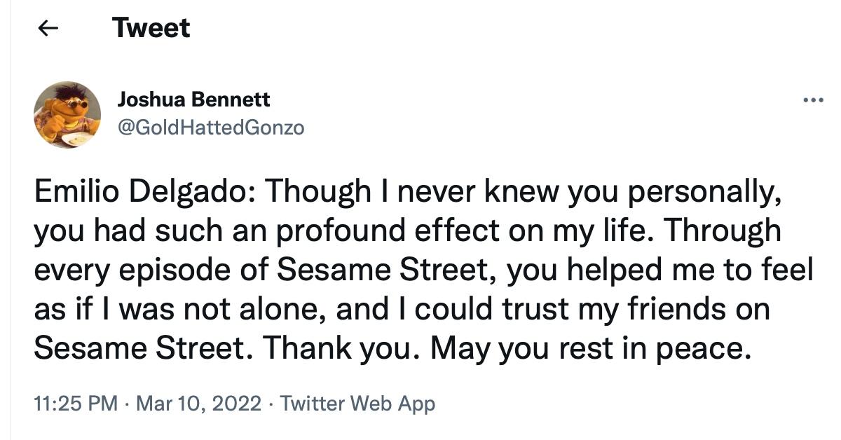 A tweet about Emilio Delgado's passing