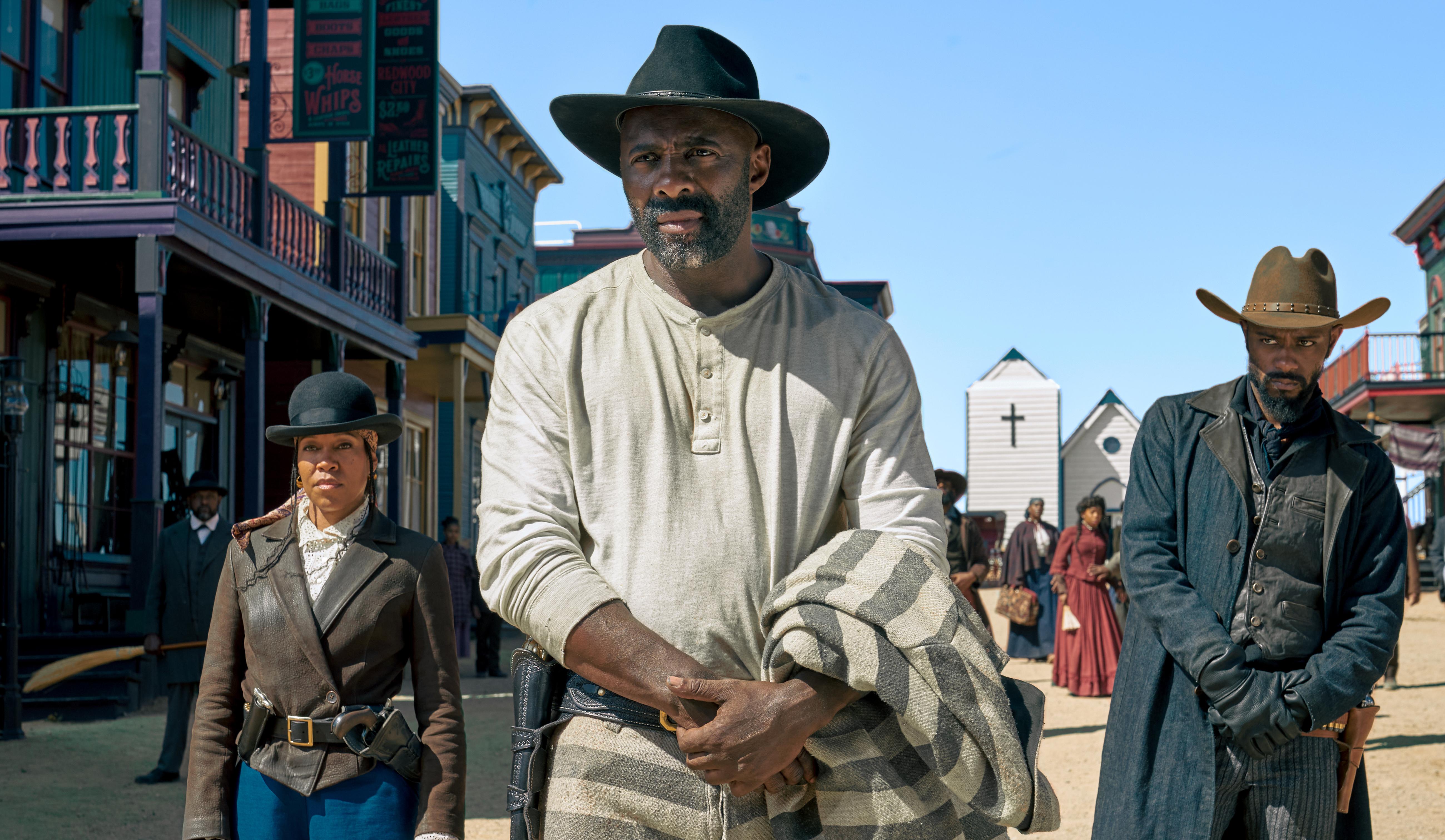 Idris Elba, Regina King, and Lakeith Stanfield in 'The Harder They Fall'