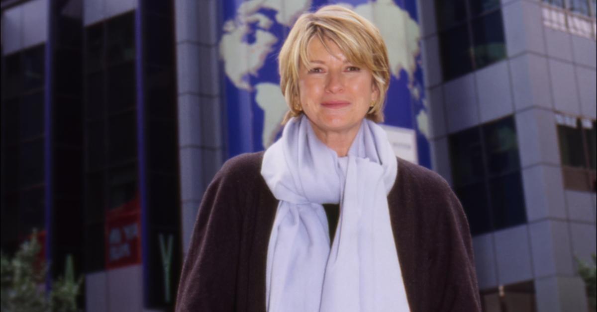 Martha Stewart stands in front of the New York Stock Exchange