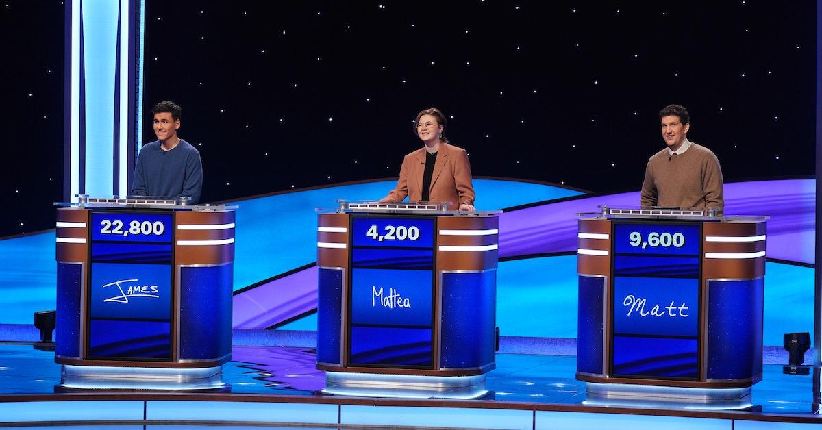 James Holzhauer, Mattea Roach, and Matt Amodio in the 'Jeopardy! Masters' Tournament