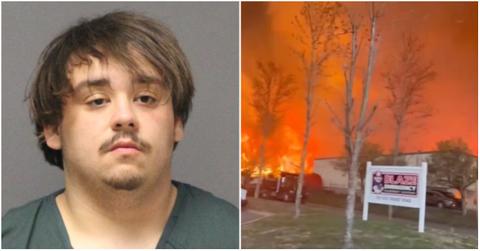 Joseph Kling's mugshot beside a photo of the wildfires he allegedly started.