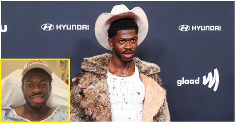 (l-r): Lil Nas X in the hospital and on the red carpet