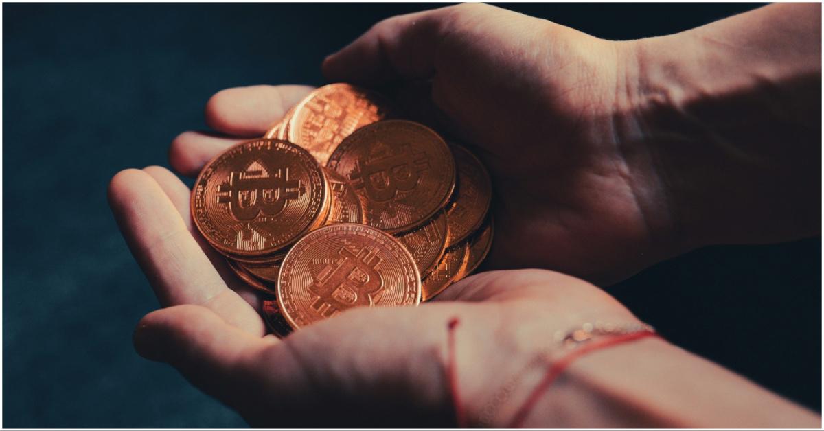 A person holding bitcoins in their hands