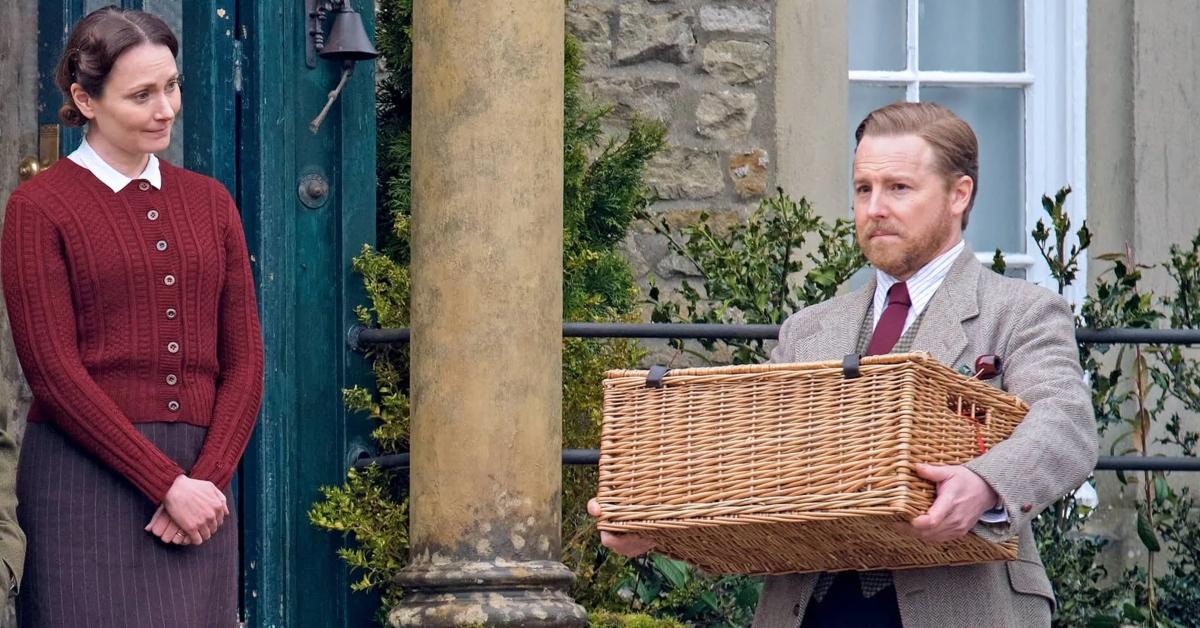Siegfried carries a basket for Mrs. Hall in All Creatures Great and Small.