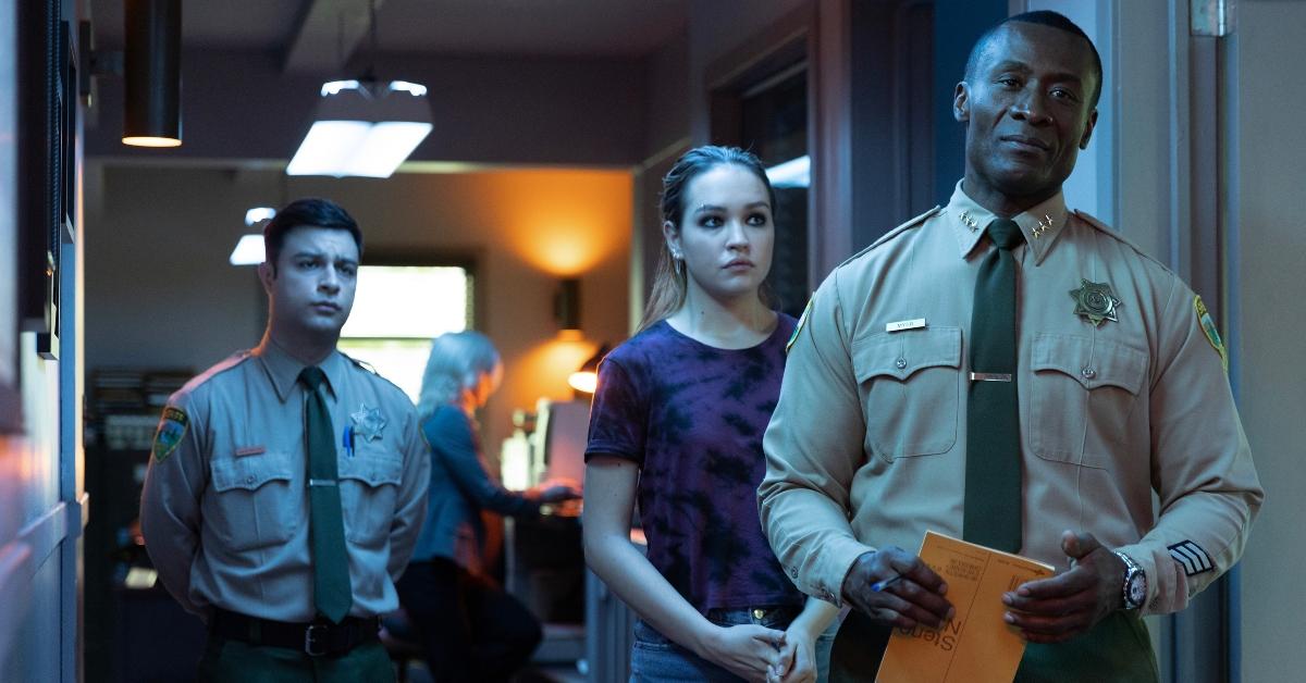 'Cruel Summer' Season 2: Megan (Sadie Stanley) at the police station with Sheriff Myer (Sean Blakemore).