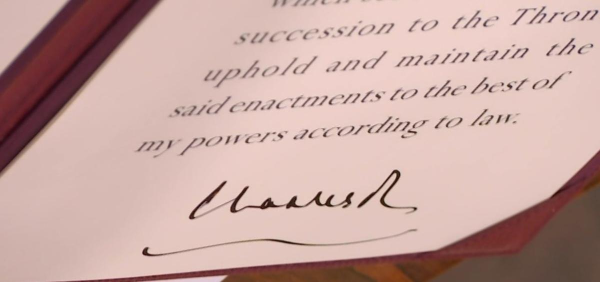 King Charles III's signature as 'Charles R.'