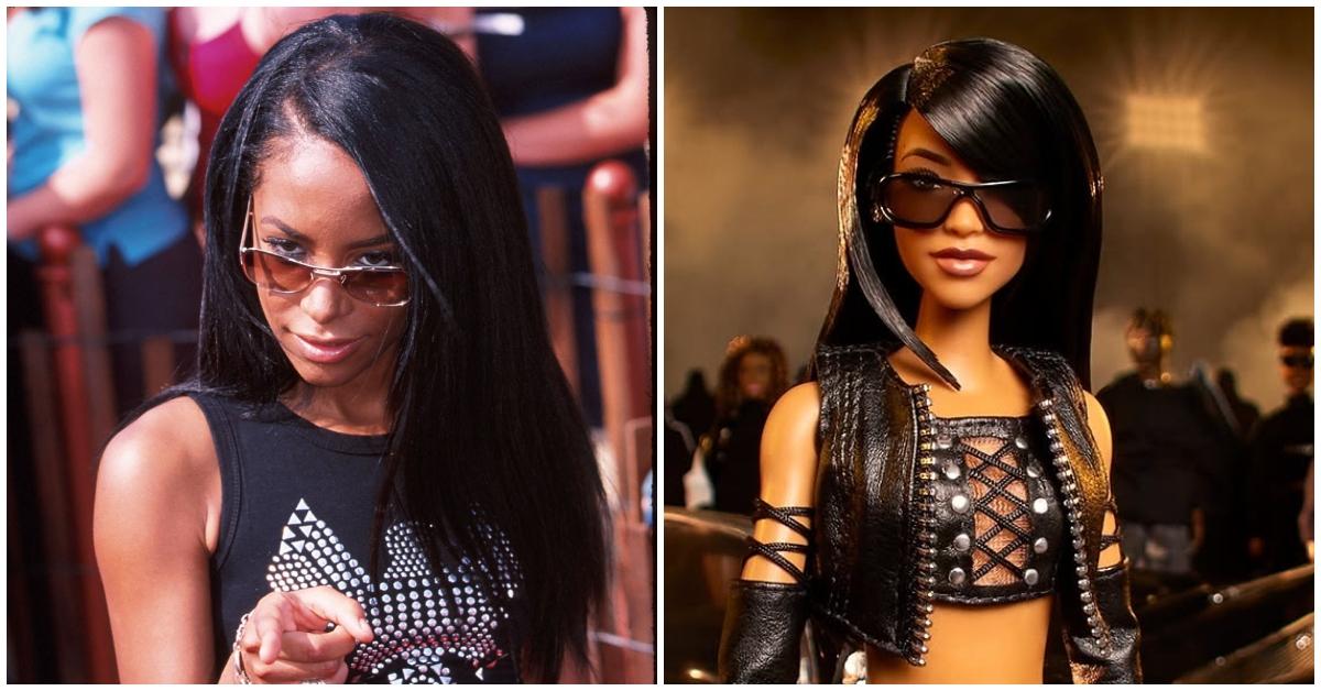 (l-r): Aaliyah and an Aaliyah Barbie