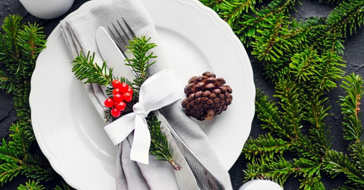 festive place setting for christmas dinner picture id