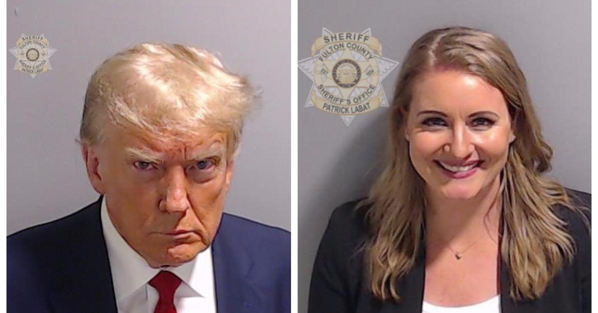 (L-R): Donald Trump mug shot; Jenna Ellis mug shot