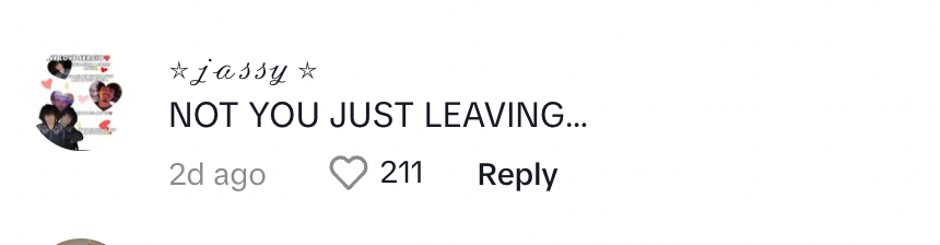 A commenter saying, "Not you just leaving..."