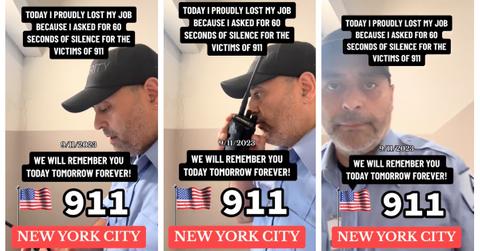 A security guard asks for a moment of silence on 9/11