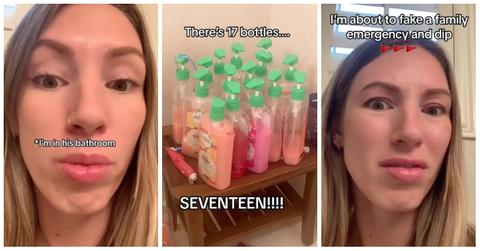 TikTok user @missmcnallyyy gets the ick from a man who has 17 bottles of soap in his bathroom