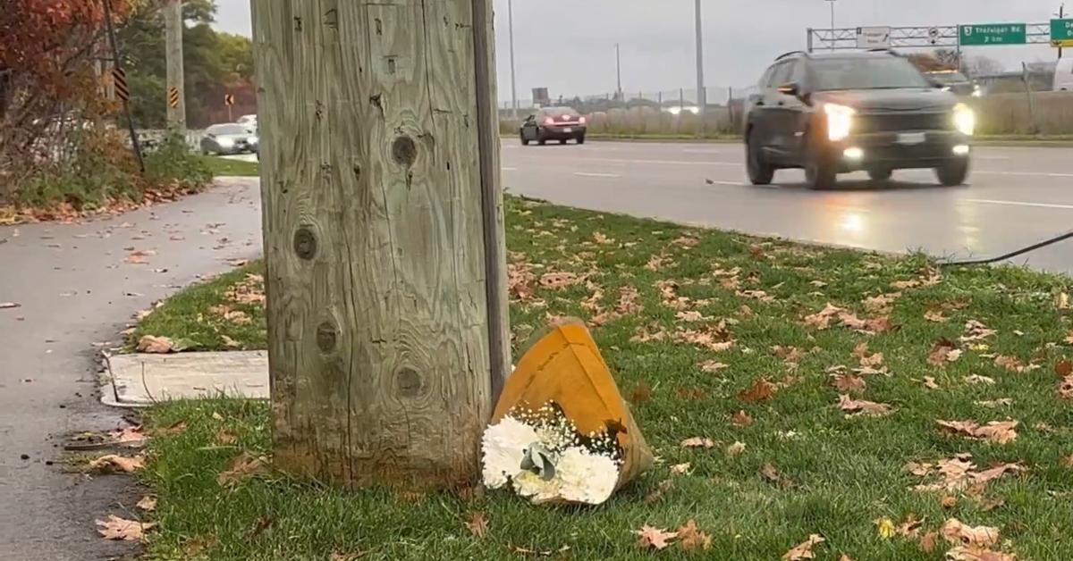 A makeshift memorial is left for Melody Xu near the scene of her fatal accident