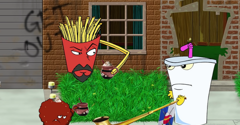 Master Shake, Meatwad, and Frylock.