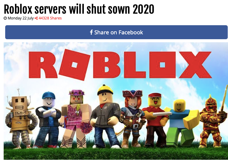 En artikkel fra React2424 som hevdet 'Roblox' ville stenge i 2020
